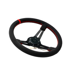DriftShop Premium Steering Wheel (70 mm Dish), Alcantara, Black Spokes